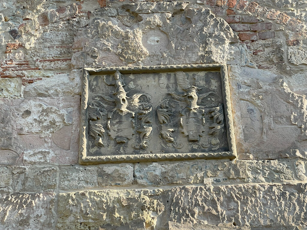 A seal on the renaissance part of Schloss Goseck showing family seals.